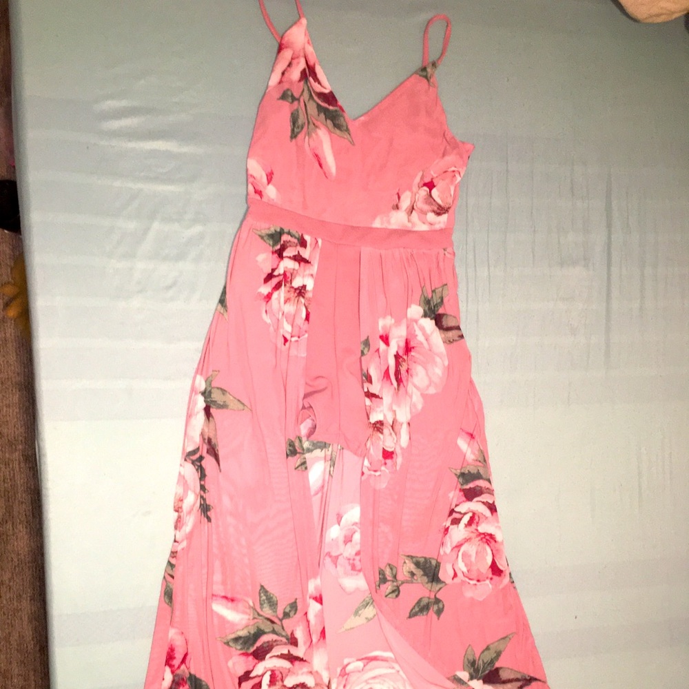Pink romper floral dress